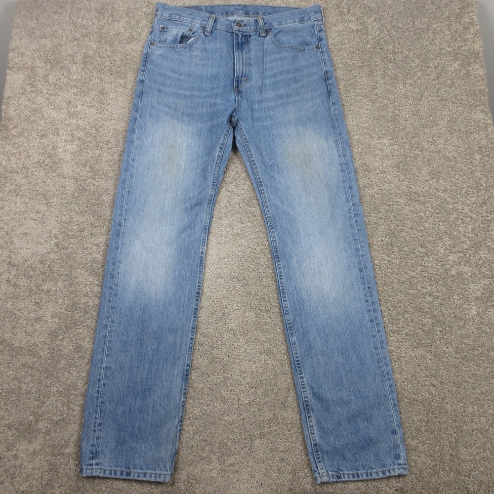 Levis Jeans Mens 33x34 Blue 505 Regular Straight Faded Whisker Work Denim Pants